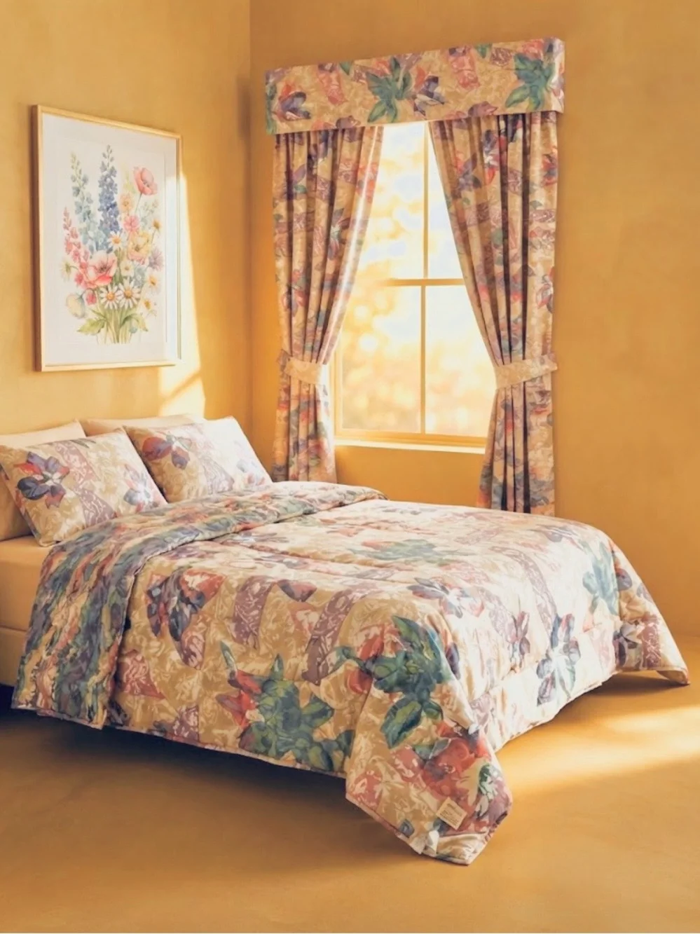 Floral Twin Quilt Comforter & Matching Window Curtain Set 11 Pcs
